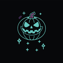 Smiling Glowing Jack-o'-Lantern with sparkles.