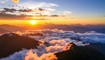 Fototapeta premium Mountain sunset view, clouds