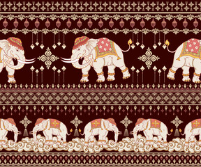  Thai art elephant ethnic, traditional pattern design, hand drawn, vector illustration.