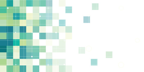Abstract background with green gradient square shapes and glowing white lines. Modern business banner concept. Vector illustration.