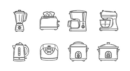 Collection of Small Kitchen Appliances in Outline Style