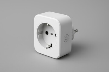 Smart Plug: A modern smart plug sits isolated, a clean and minimalist design showcasing its capabilities for home automation and energy efficiency.