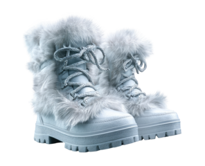 Light blue winter boots with faux fur trim
