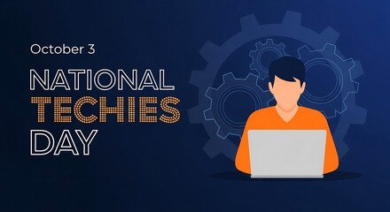 Celebrate national techies day on october 3 with laptop illustration design
