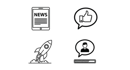 Vector illustration of collection of vector icons representing news, feedback, startup, and user loading, for web and app design