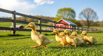 Cute Baby Ducks in a Field.