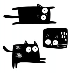 Flat Illustration of black cats in any gesture pose clipart