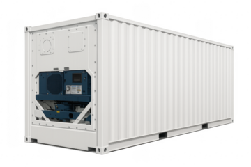 White refrigerated container on transparent background showcasing advanced cooling technology
