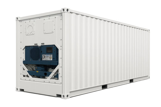 White refrigerated container on transparent background showcasing advanced cooling technology