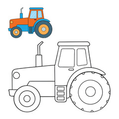 A fun tractor coloring page featuring a big farm vehicle with large wheels and simple details, perfect for kids to enjoy coloring and learning about farming life.

