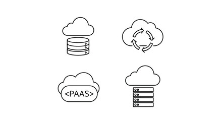 Vector illustration of cloud computing and platform as a service concept data storage, backup, and server icons in cloud outline style