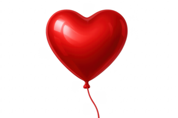 Red heart shaped balloon floating with transparent background