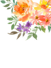 Hand painted abstract watercolor floral transparent background for wedding invitation, banner, SNS and post card. PNG file. Autumn botanical card template.

