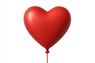 Red heart shaped balloon floating on transparent background