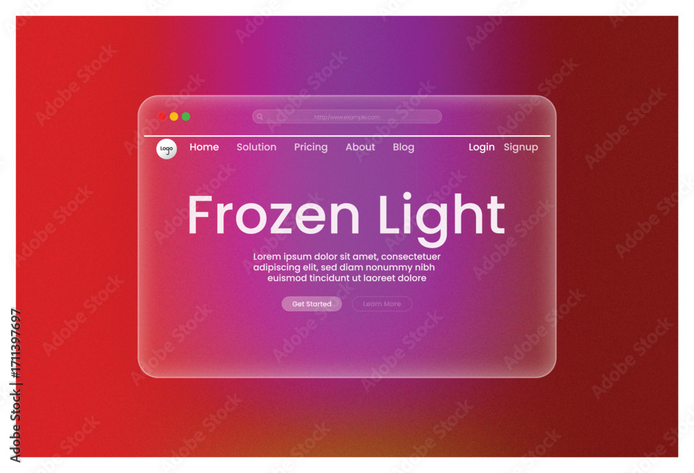 Poster hero sectionfrozen light digital interface sleek website design futuristic ui creative landing page 