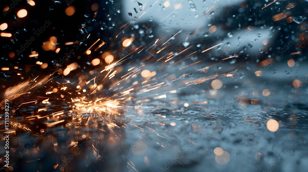 Aufkleber closeup of sparks flying from metal grinding, creating a mesmerizing display of light and motion on 