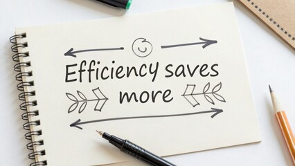 Handwritten note on a notebook highlighting the importance of efficiency in achieving success and productivity in work
