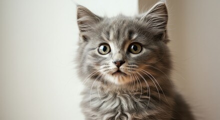 Obraz premium Gray tabby kitten portrait with large eyes