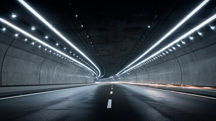 Modern urban tunnel at night, empty