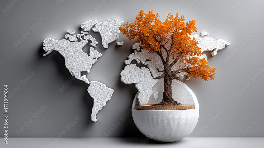 Poster world tree: a conceptual image symbolizing the interconnectedness of the world with a vibrant tree e