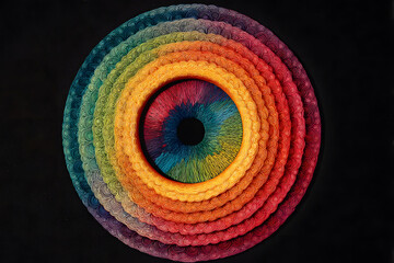 a multicolored circular object with a black background