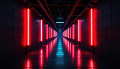 Fototapeta premium Futuristic corridor with neon lights