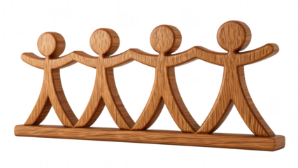 leadership community figure wooden unity concept. Wooden figures holding hands in unity.