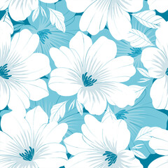 Fresh seamless pattern with white daisy flowers and teal background. Great for summer, spring, fabric, and decorative projects.