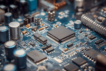 a close up of a computer motherboard with many electronic components