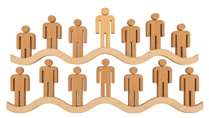 leadership community figure wooden unity concept. People arranged in a wavy pattern.