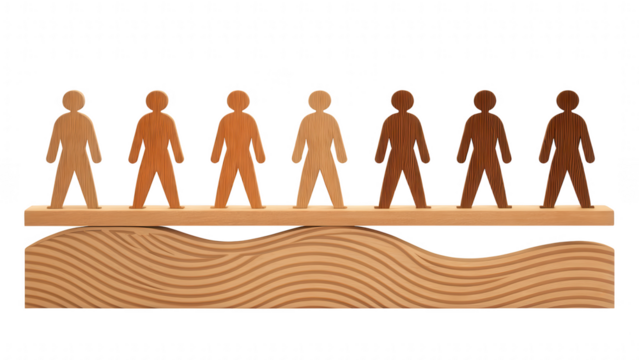 leadership community figure wooden unity concept. Wooden figures standing on a wave-like base.