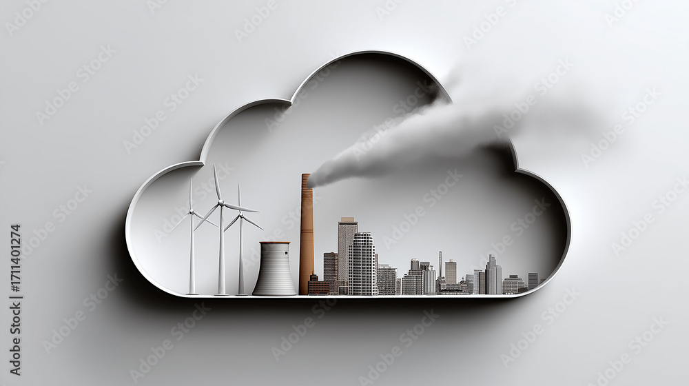Poster clouded future: a conceptual rendering depicts the delicate balance between industrial progress and 