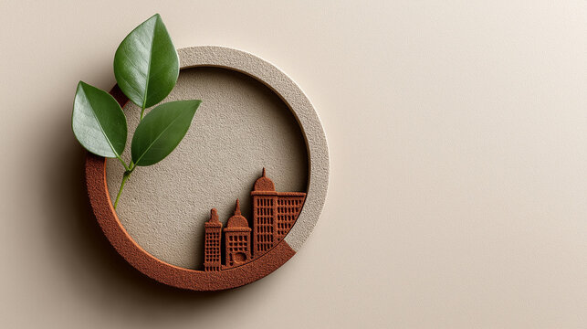 Eco-City: A creative representation of a sustainable city, harmoniously blending urban architecture with natural elements, symbolizing the symbiosis of green initiatives and cityscape development.