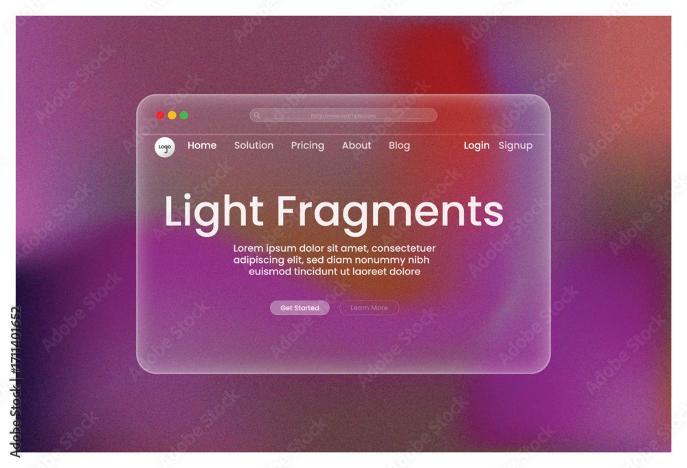 Aufkleber hero sectionmodern ui design with glassmorphism effect website landing page mockup featuring light f