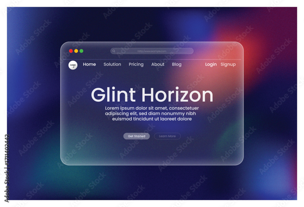 Poster hero sectiongleaming horizon glassmorphism website design concept innovative ui ux modern interface 
