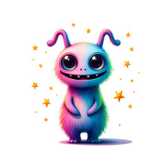Colorful Fuzzy Monster with Stars