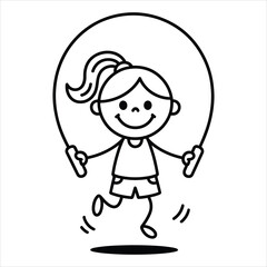 Cute Girl Jumping Rope Vector Illustration for Kids Activity