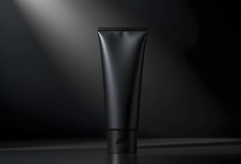 Sleek black cosmetic tube stands elegantly against a dark backdrop ready for your brand label today