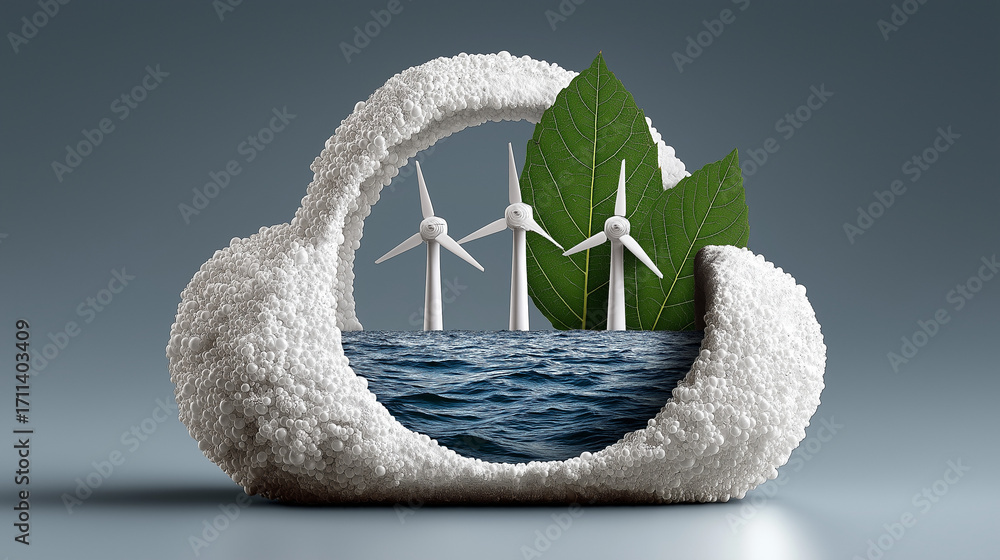 Poster eco-friendly cloud computing: a visually striking representation of sustainable technology, showcasi