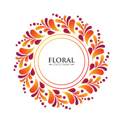 Abstract Decorative Floral Circle Frame Border with Orange and Burgundy Accents