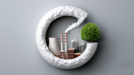 Environmental Harmony: A visually striking artwork, cleverly merging nature and industry into a symbolic letter e, conveying the message of environmental harmony.