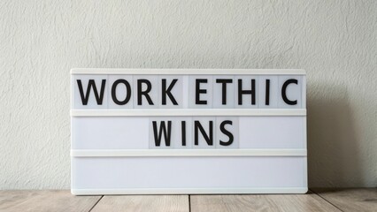 Inspirational quote on lightbox about work ethic and success displayed against a textured wall background