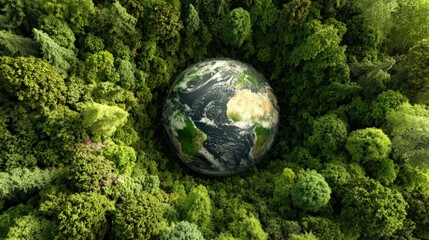 Hyper-Realistic 3D Earth Surrounded by Lush Forest Top View