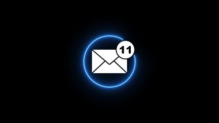 White email icon with blue neon ring and notification badge showing number six on black background image - Powered by Adobe