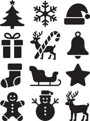Festive Christmas icons for holiday design