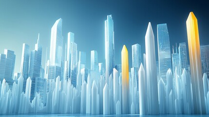 Futuristic Cityscape with Crystal-Like Structures Glimmering in a Bright Horizon