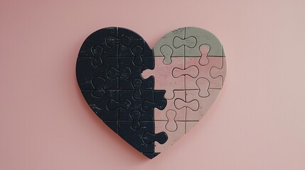 Colorful Heart Puzzle Piece Representing Love and Connection on Pink Background