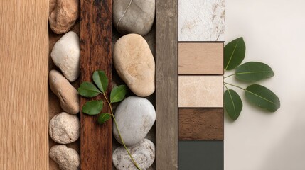 Natural stone, wood, and leaf samples