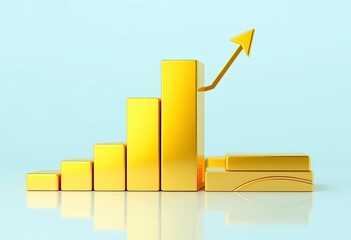 Gold bar in layered bar graph, financial growth visualization,  precious metal,  money