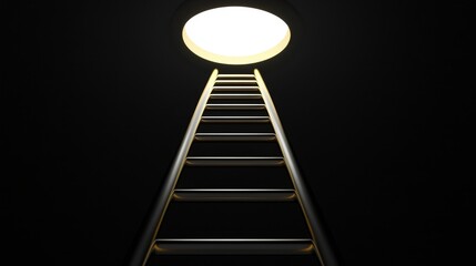 Light Shining Through Open Hatch Above Metal Ladder in Dark Space